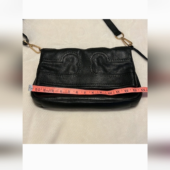 Tory Burch Designer Amalie Foldover Messenger Black Leather Crossbody Purse Bag - Picture 6 of 10